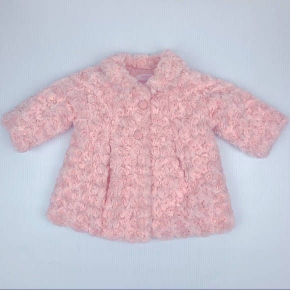 oralmay Other - Oralmay Rosette Faux Fur Pink Coat 2-4 months